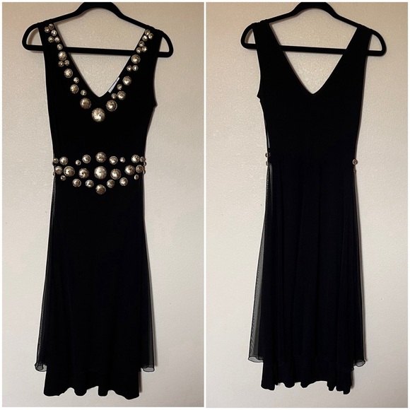 Hunza 80s 90s Vintage Mesh Sequin Embellished Sleeveless Midi Slip Dress Black - Picture 4 of 11